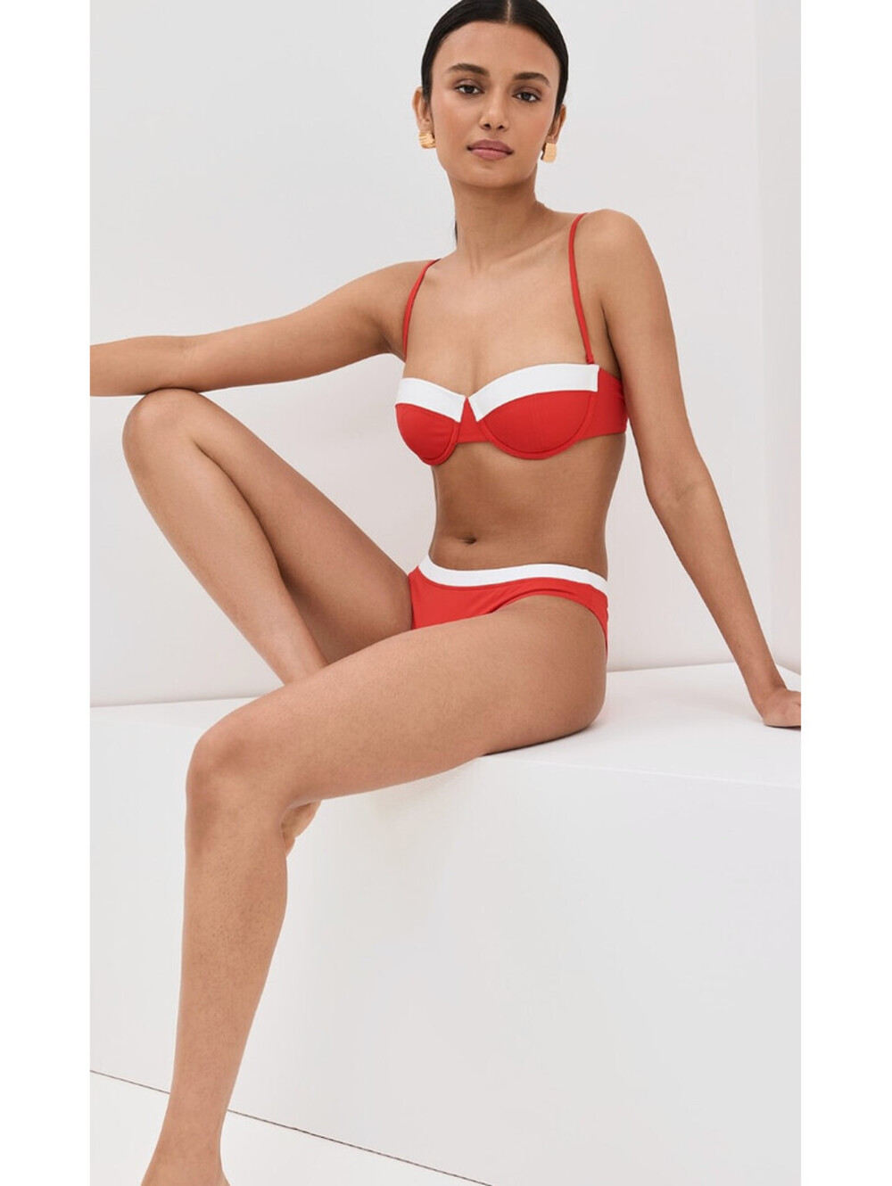 NWT STAUD Swim Gemma Red Two Piece Swimsuit Swim Bikini Sea XL Jo Balconette